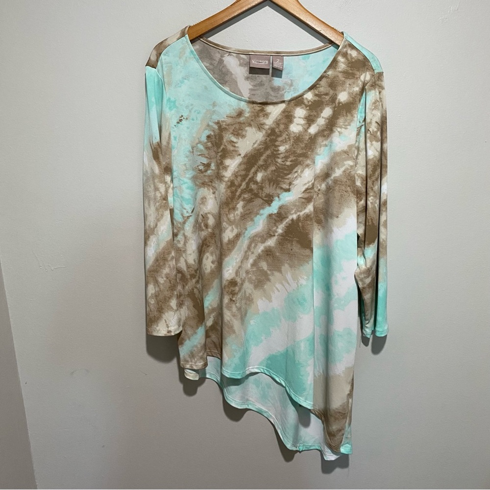 Chico's Tie-Dye‎ Design Asymmetrical Longs Sleeve Women's Top Size 2